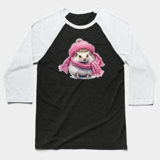 Adorable cute hedgehog wearing a pink hat and scarf Baseball T-Shirt